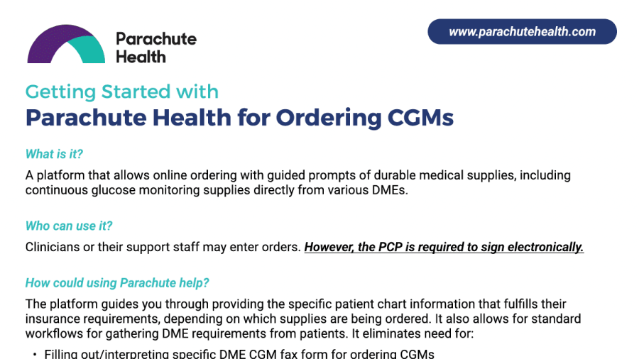 Getting Started with Parachute Health for Ordering CGMs