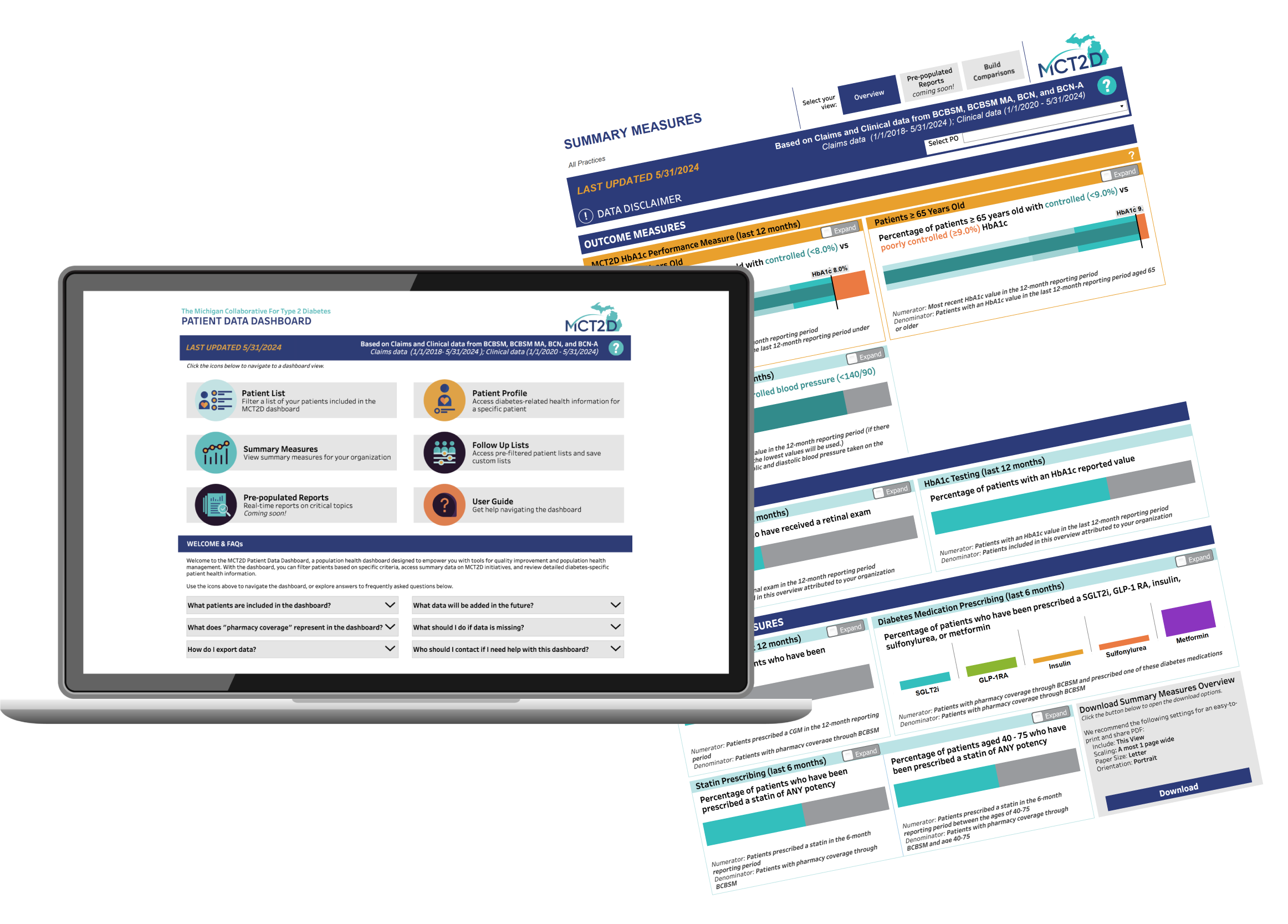 laptop mock up of the patient data dashboard